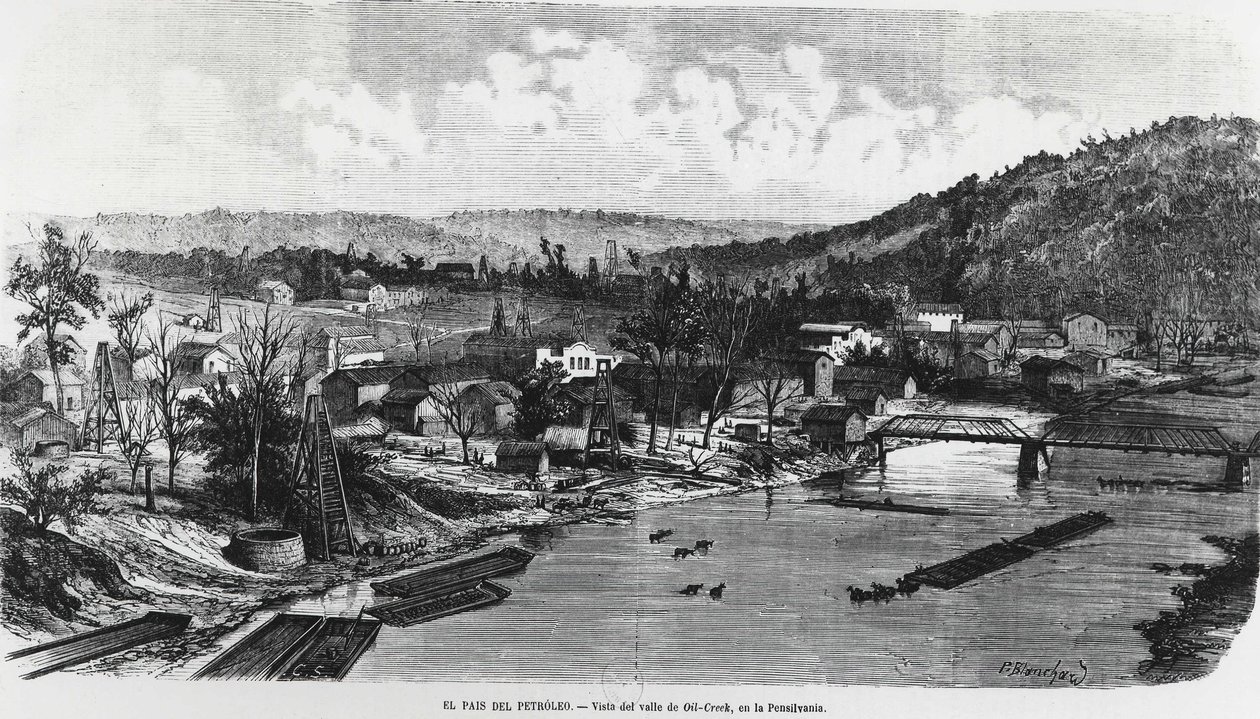 USA: The oil country in Pennsylvania, Oil Creek Valley. by Unknown artist