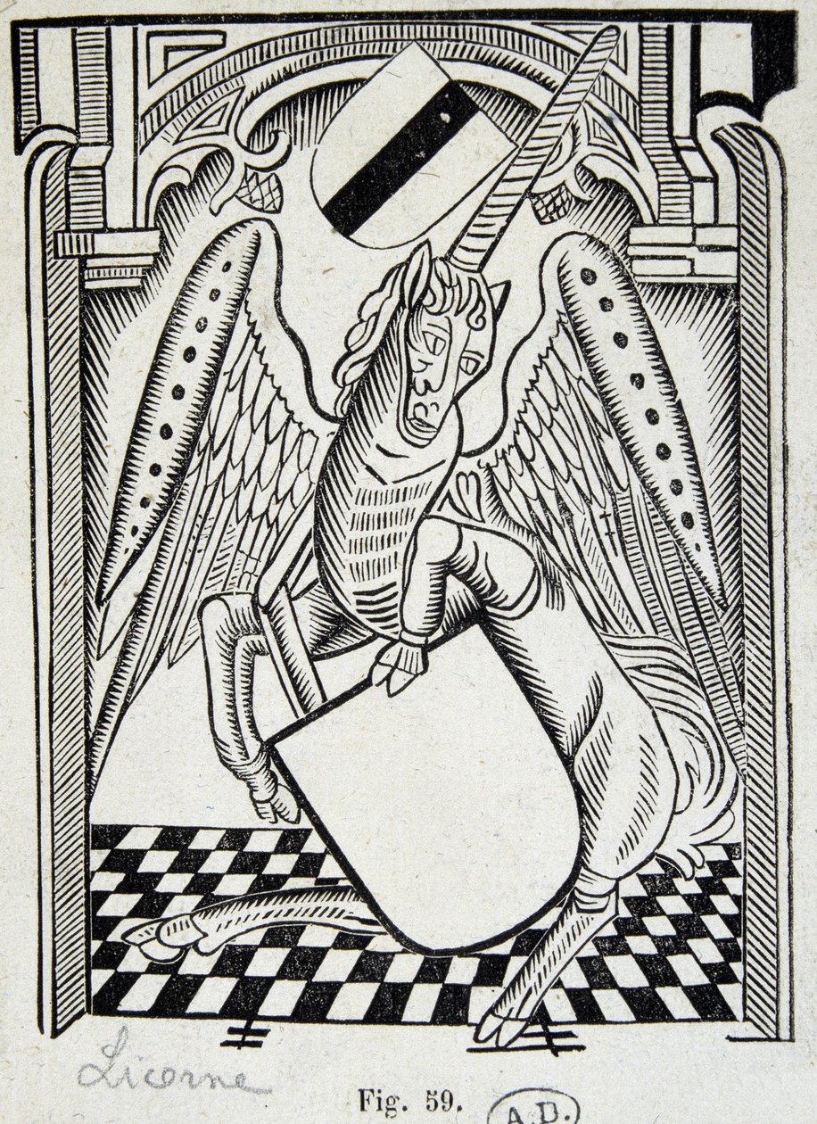 Unicorn - engraving of the 15th century by Unknown artist