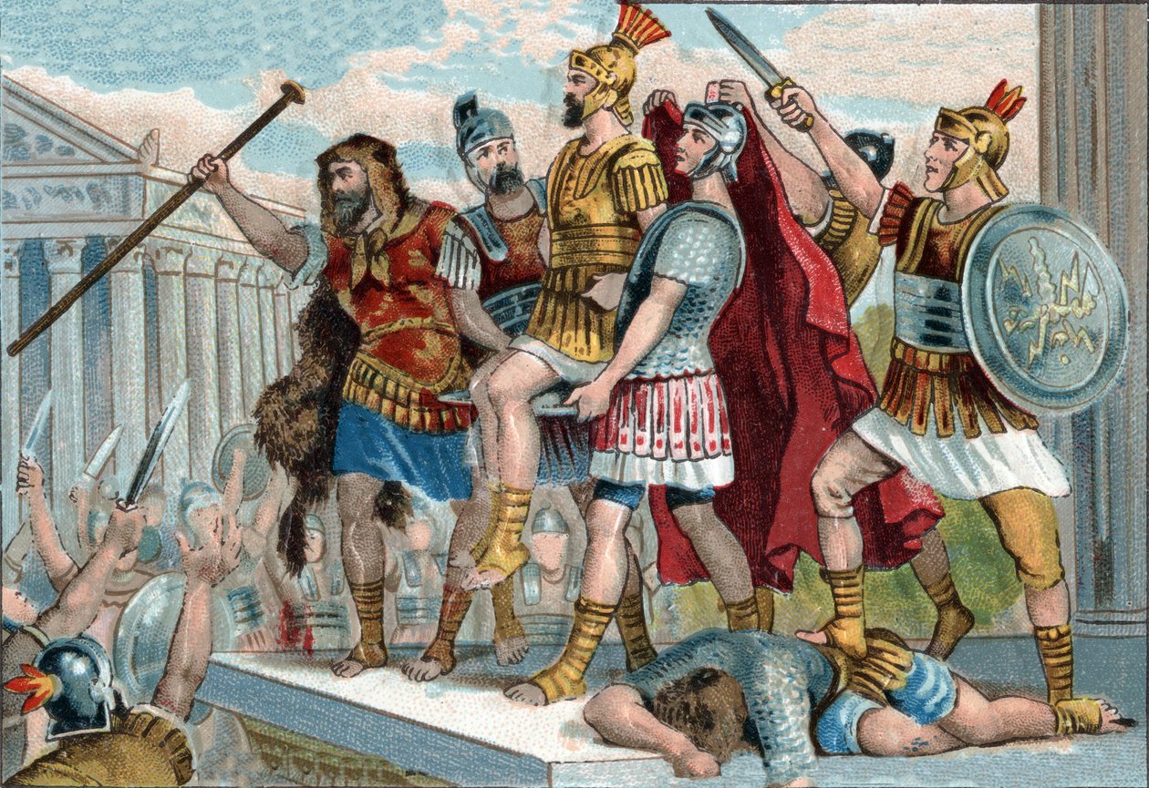 Vespasian (in Latin Titus Flavius Vespasianus) (9-79) was proclaimed emperor by his soldiers. Chromolithography around 1890 by Unknown artist