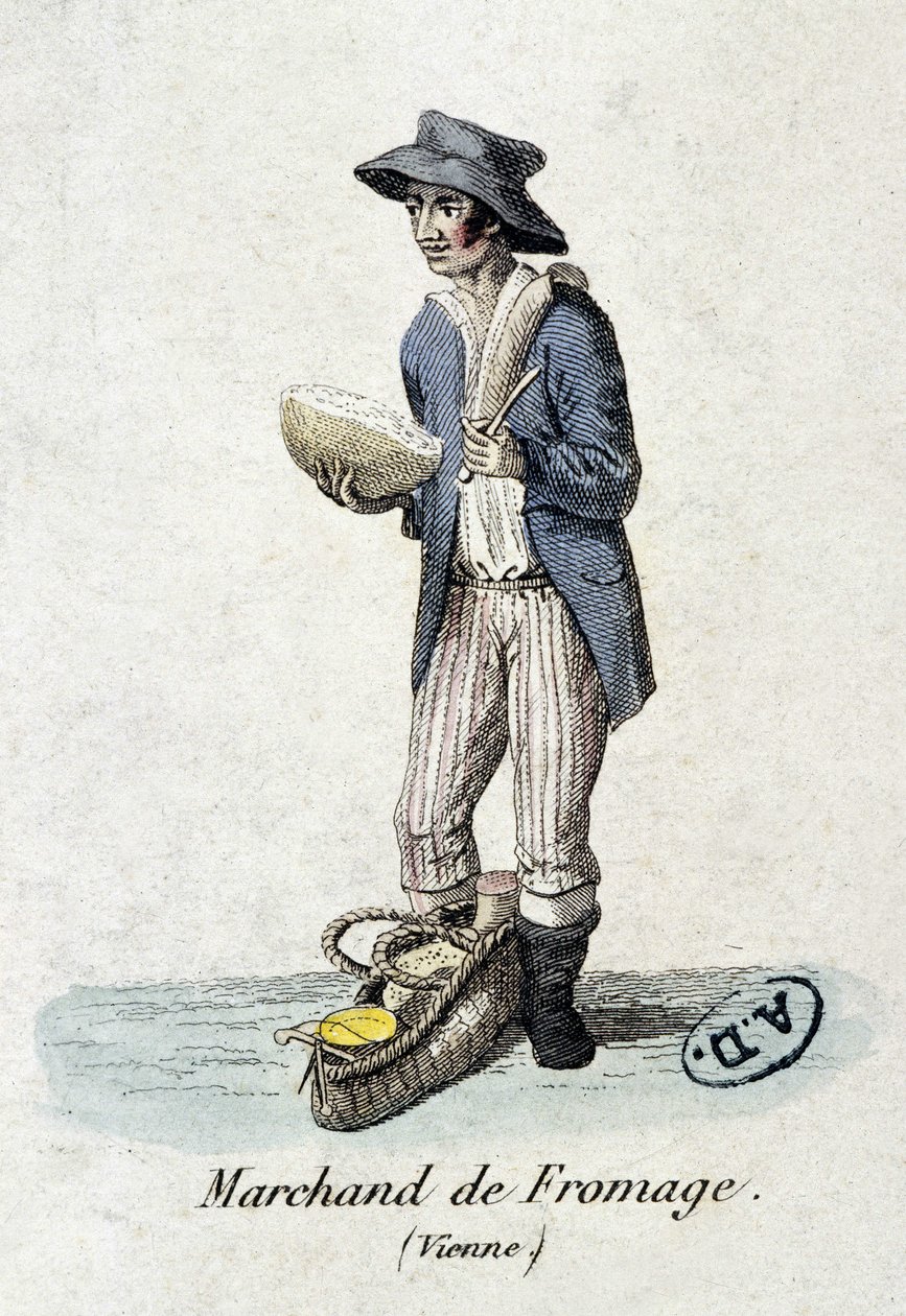 Vienna cheese merchant - engraving by Unknown artist