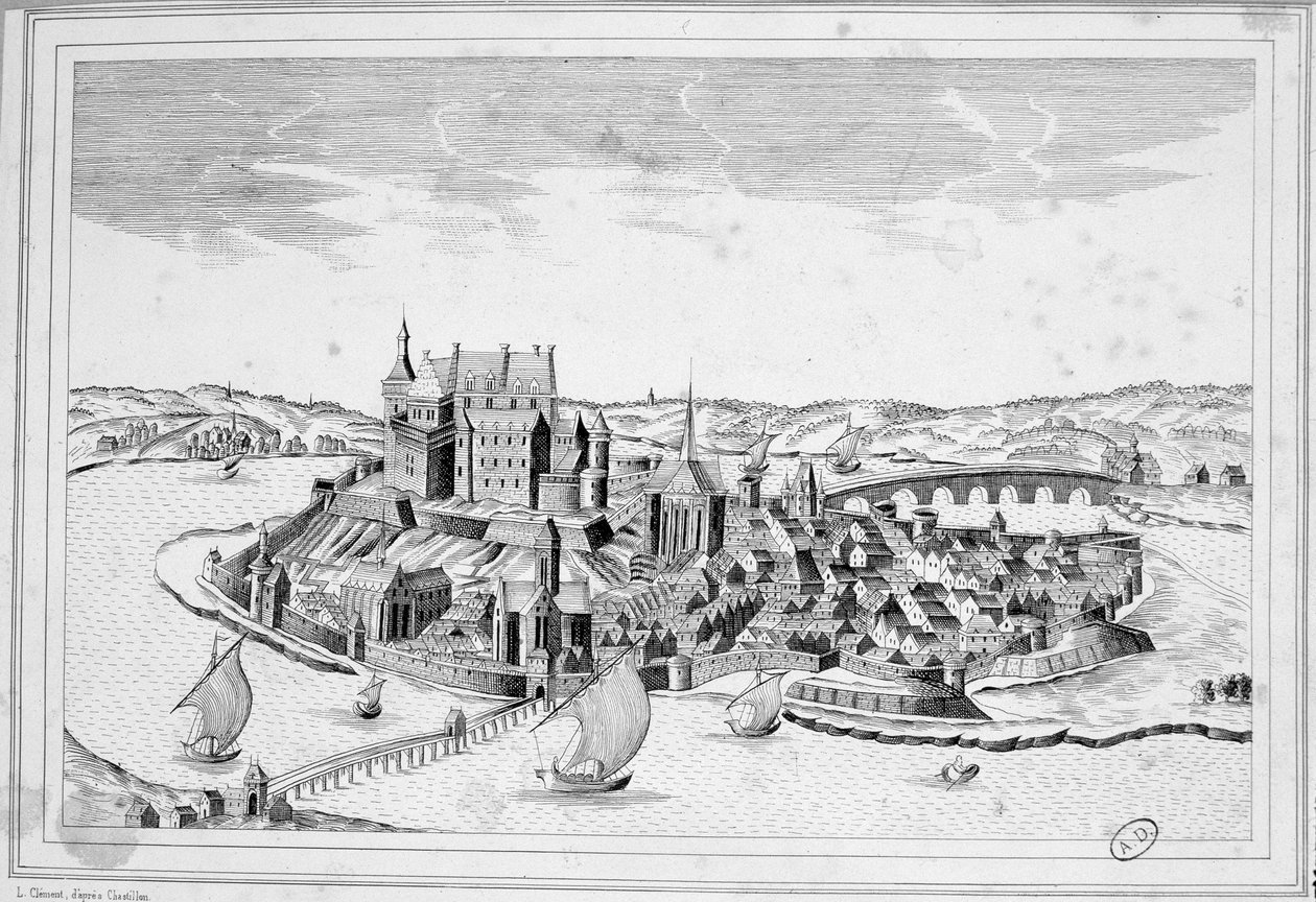 View of Decize in 1640 (engraving) by Unknown artist