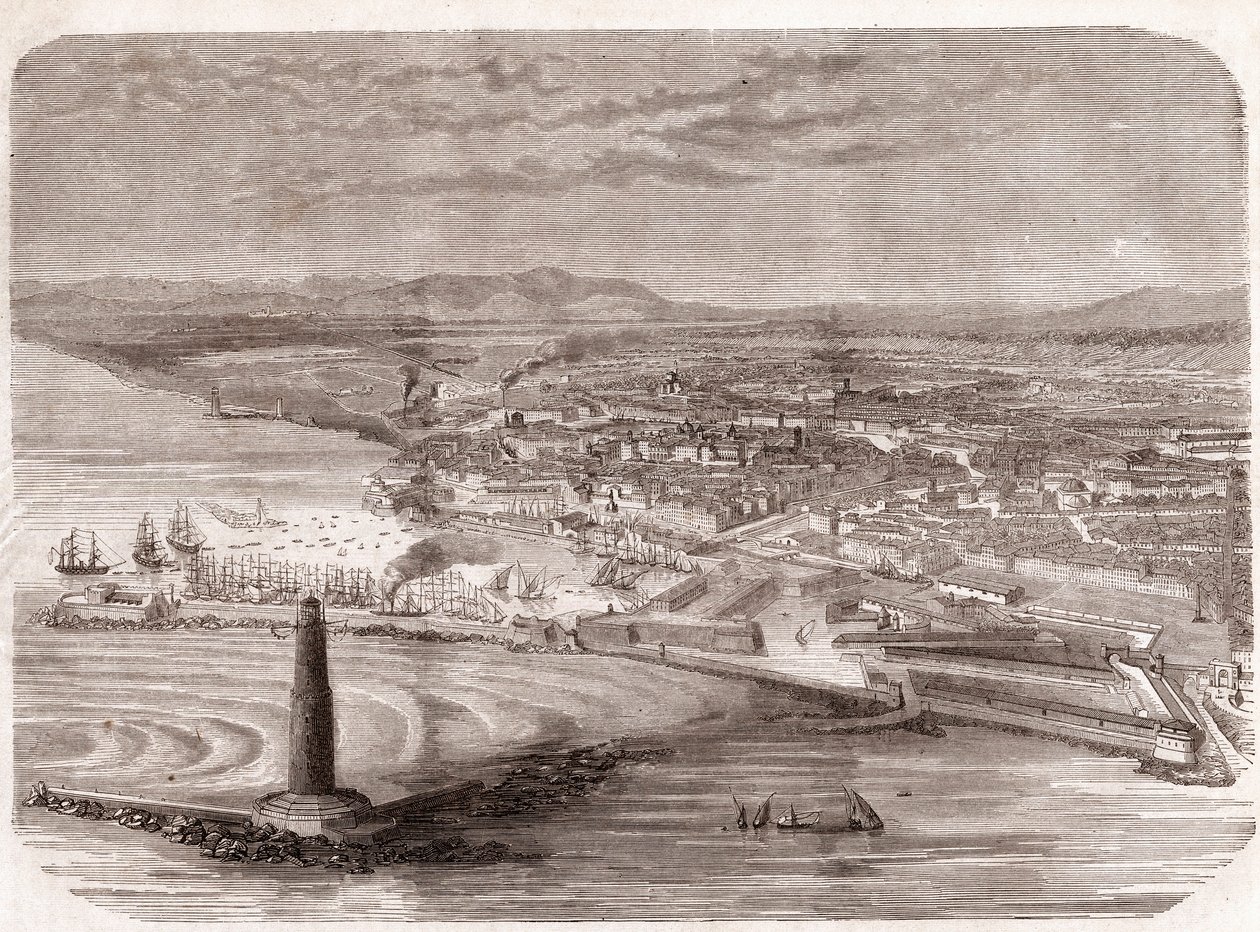View of Livorno - engraving 1860 by Unknown artist