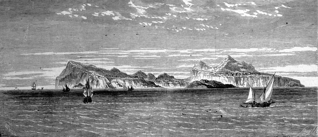 View of Procida Island off Naples. 19th century engraving by Unknown artist