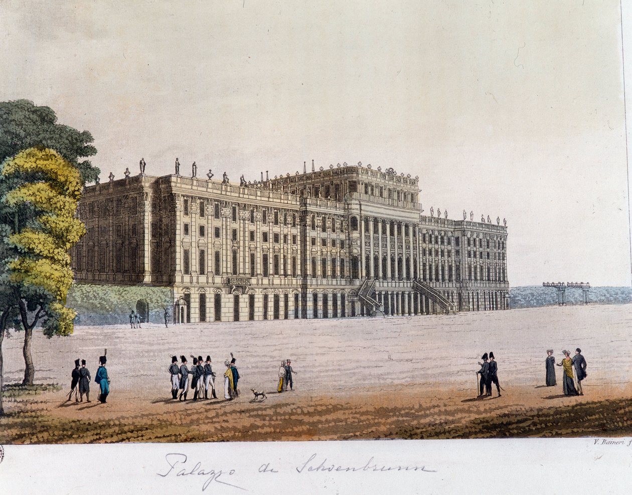 View of Schonbrunn Palace in Vienna, Austria. Engraving from 1826 by Unknown artist