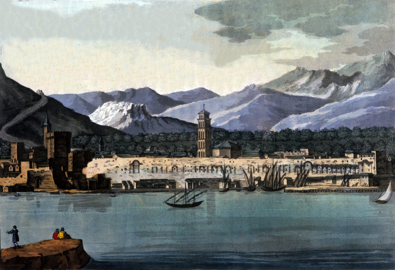 View of Split (Spalato), Croatia, from the sea. Watercolour from the early 19th century by Unknown artist