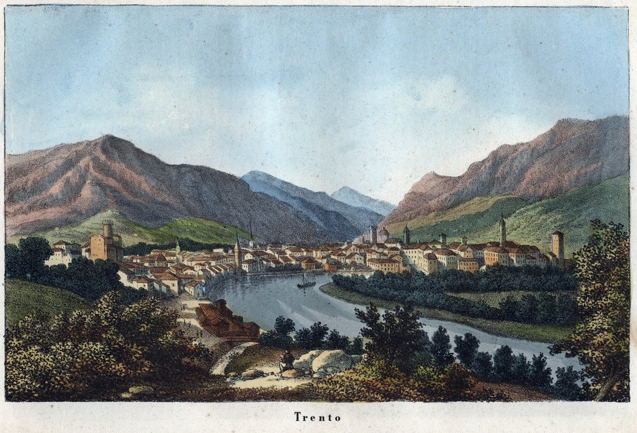 View of Trento - 19th Century - Engraving from 