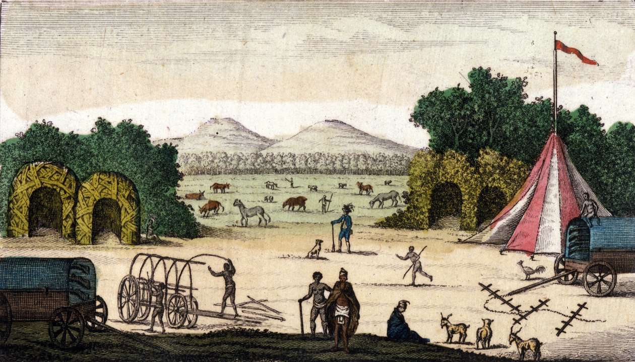 View of a Dutch Camp in Pampoen Kraal, Cape Province, South Africa. 1860 by Unknown artist