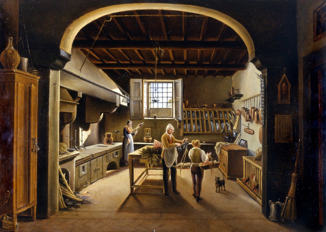 View of a kitchen: people are busy by Unknown artist