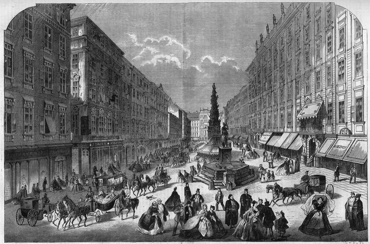 View of the Graben in Vienna, Austria. Engraving in 