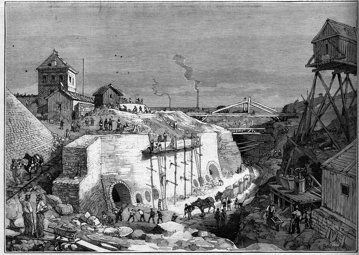 View of the Construction Site of the Drinking Water Tanks of Villejuif (engraving) by Unknown artist