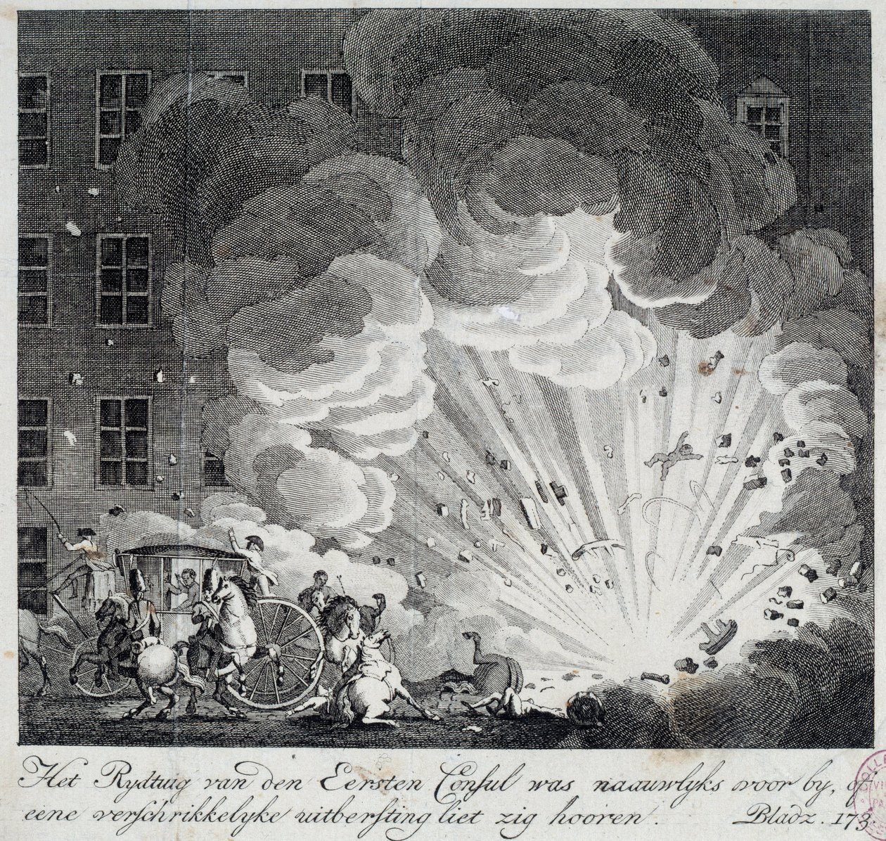 View of the Explosion of the Infernal Machine of the Rue Saint Nicaise in Paris on the 3rd Nivose an IX by Unknown artist