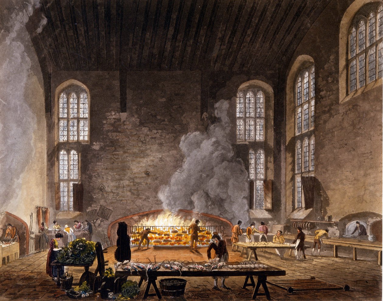 View of the kitchens of Christ Church, Oxford University. 1850. by Unknown artist
