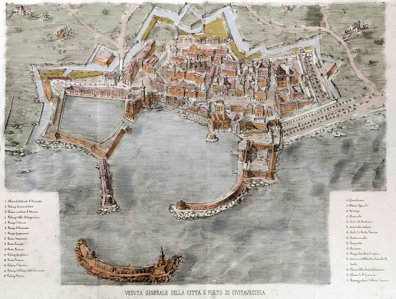 View of the port of Civitavecchia near Rome. 19th century by Unknown artist