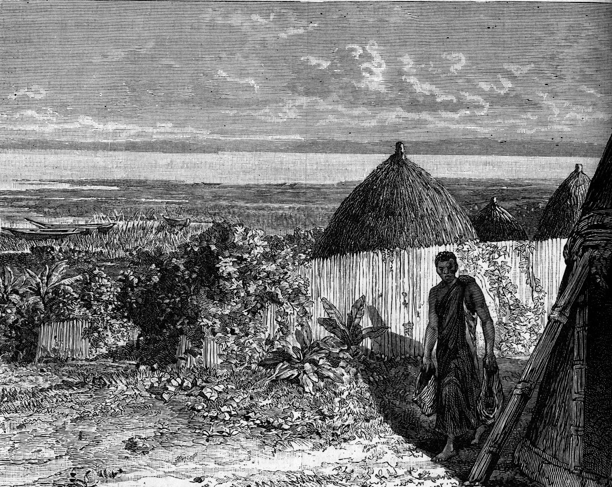 Village on the shores of Lake Albert Nyanza, Africa by Unknown artist
