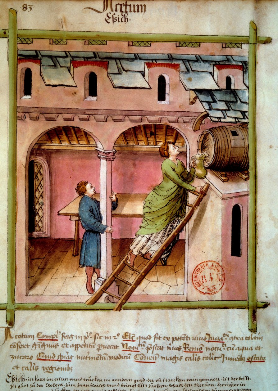 Vinegar: a young woman fills a jug by Unknown artist