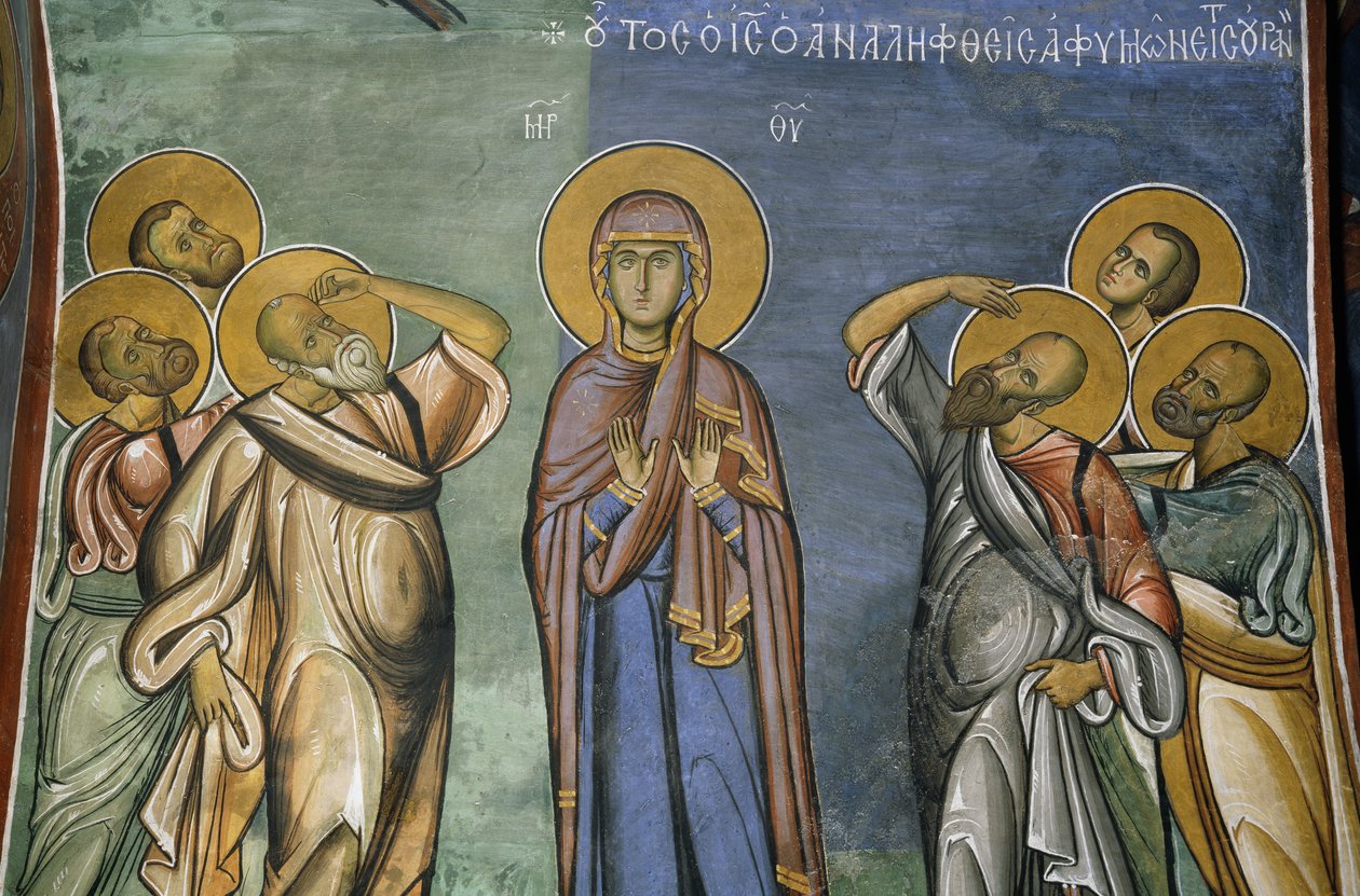 Virgin Mary among elect, fresco, Panayia Tou Araka Church (Church of Our Lady of Pea), Lagoudhera, Troodos mountains, Cyprus (1192) by Unknown artist