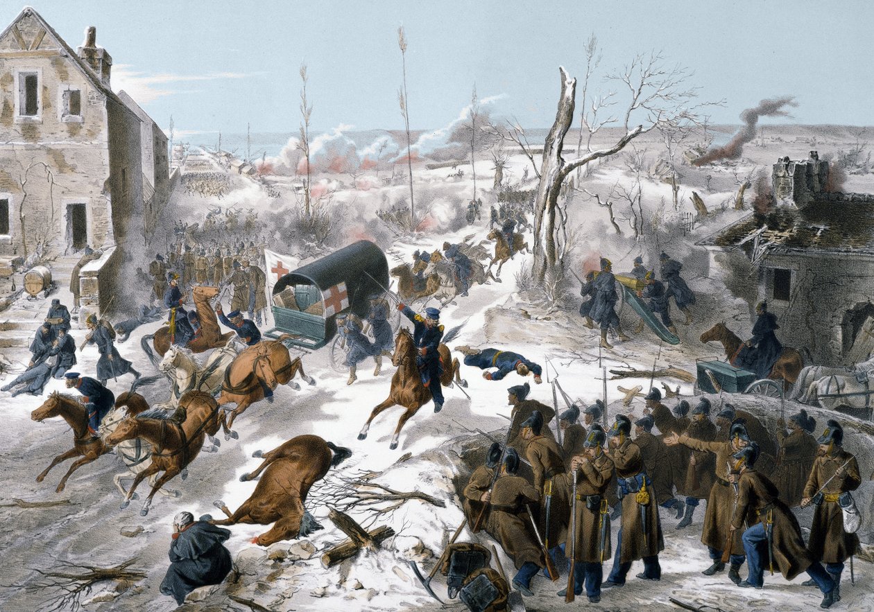 War of 1870 between France and Prussia: Red Cross during the Battle of Bapaume in the Pas de Calais on 2 and 3/01/1871 which saw the victory of the army of the North led by General Faidherbe against the Prussians by Unknown artist