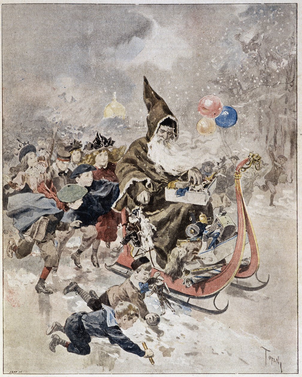 Watercolour depicting Santa Claus. 