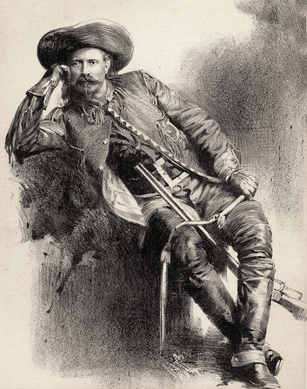 William Frederick Cody - Known as Buffalo Bill - Portrait of Buffalo Bill, Colonel William Cody - engraving after poster by Unknown artist