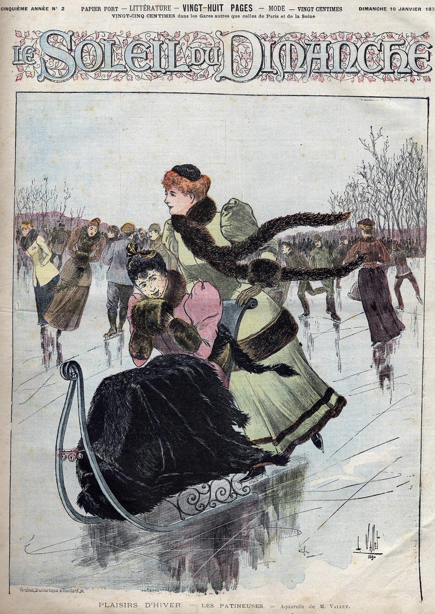 Winter fun. The skaters. Watercolour by Mr. Vallet for the Sunday sun. January 10 by Unknown artist