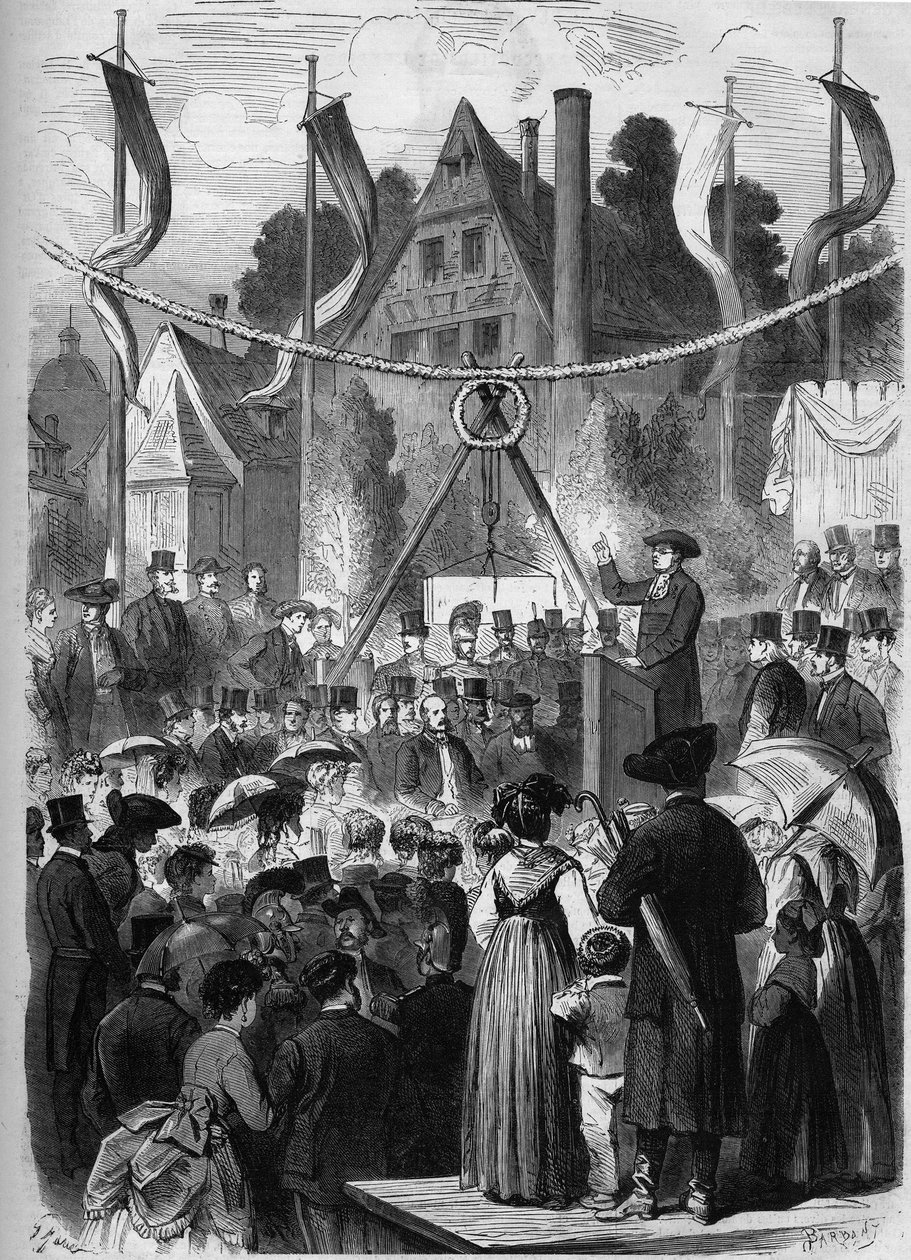 Wissembourg, Alsace, France 1869: laying the first stone of the Israeli temple. by Unknown artist