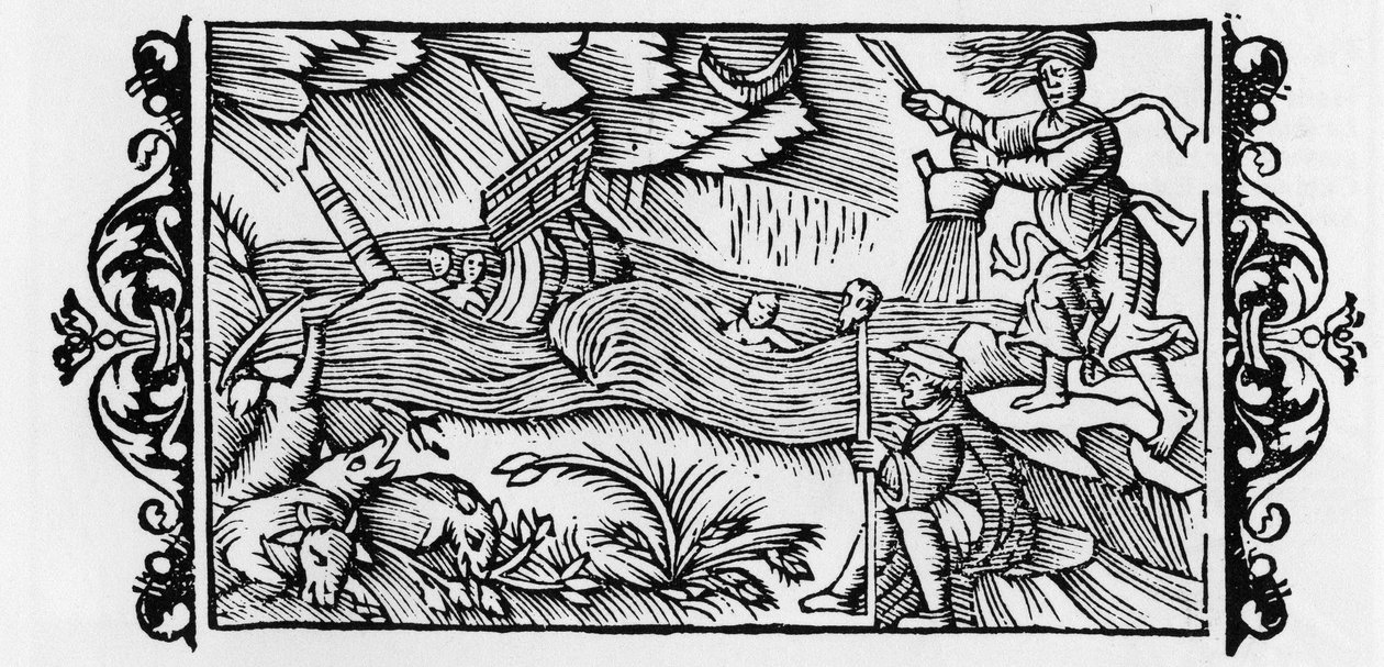 Wizard dispelling a Tempest - in Historia de Gentibus Septentrionalibus (History of the peoples of the North) by Olaus Magnus, Rome 1555 by Unknown artist