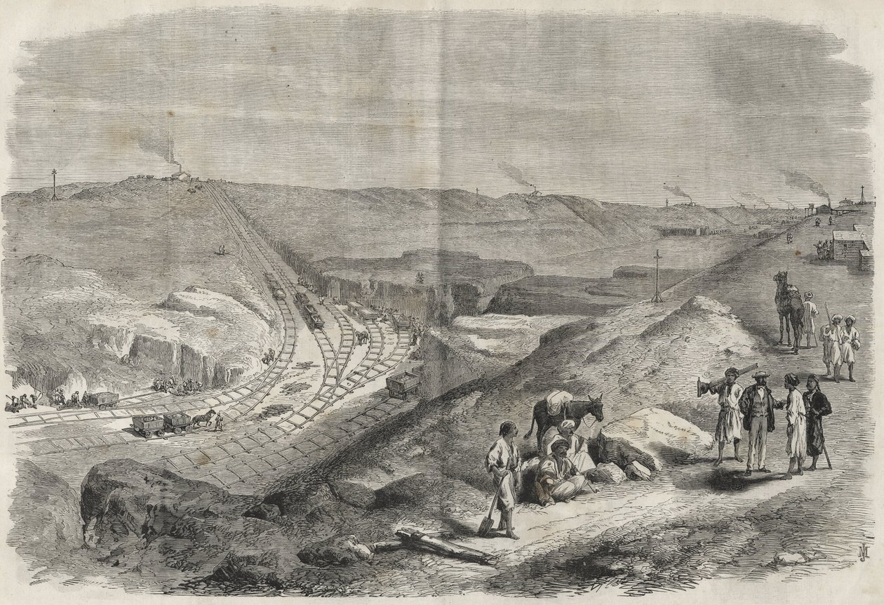 Work on the Suez canal 1864 - Construction site and drilling work on the Suez Canal in 1864 by Unknown artist