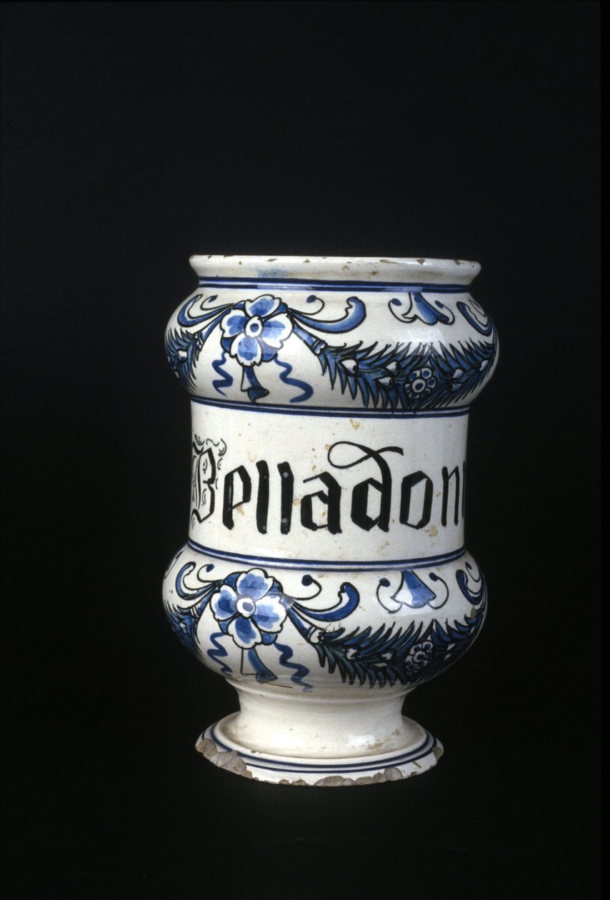 XVI century pharmacy pot containing Belladonna, toxic herb used in pharmacy. Museum of Science and Technology, Milan. by Unknown artist