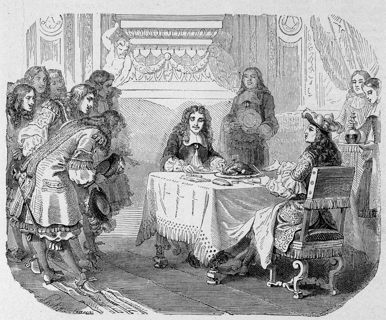 You see me, gentlemen, said the king, is busy eating Moliere: Louis XIV and Moliere at the table - in “Paris through the centuries” by Unknown artist
