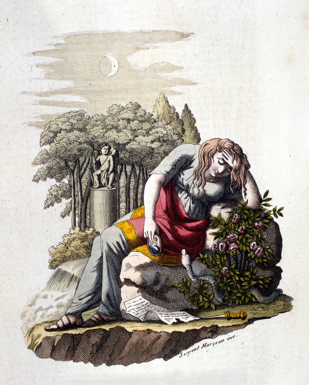 Young girl crying after reading a letter from her lover by Unknown artist