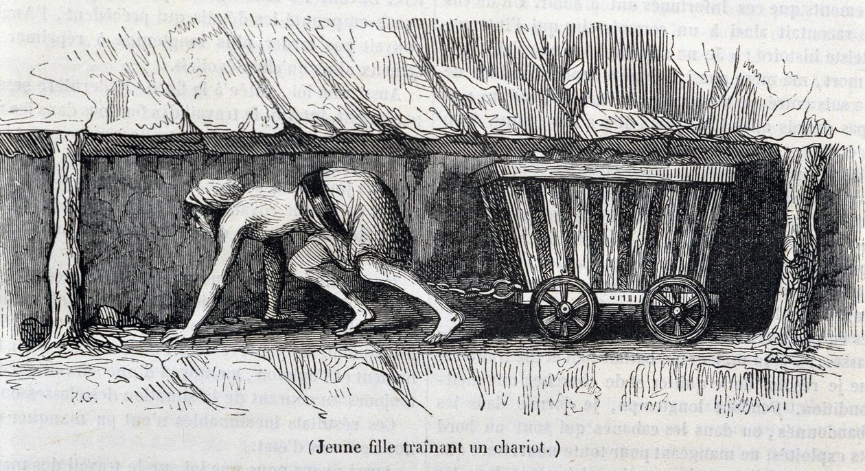 Young girl working in the coal mines in England by Unknown artist