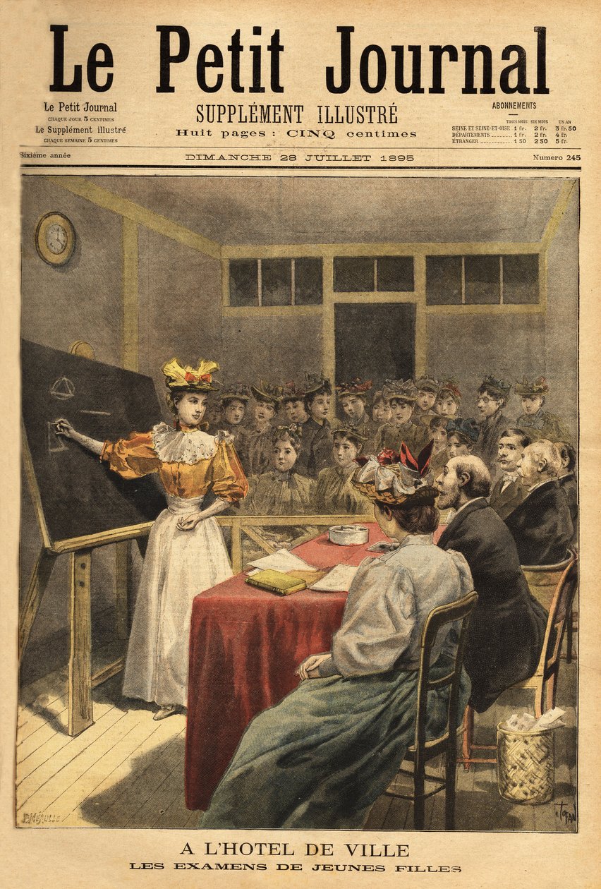 Young girls exams at the Paris City Hall. Engraving in 