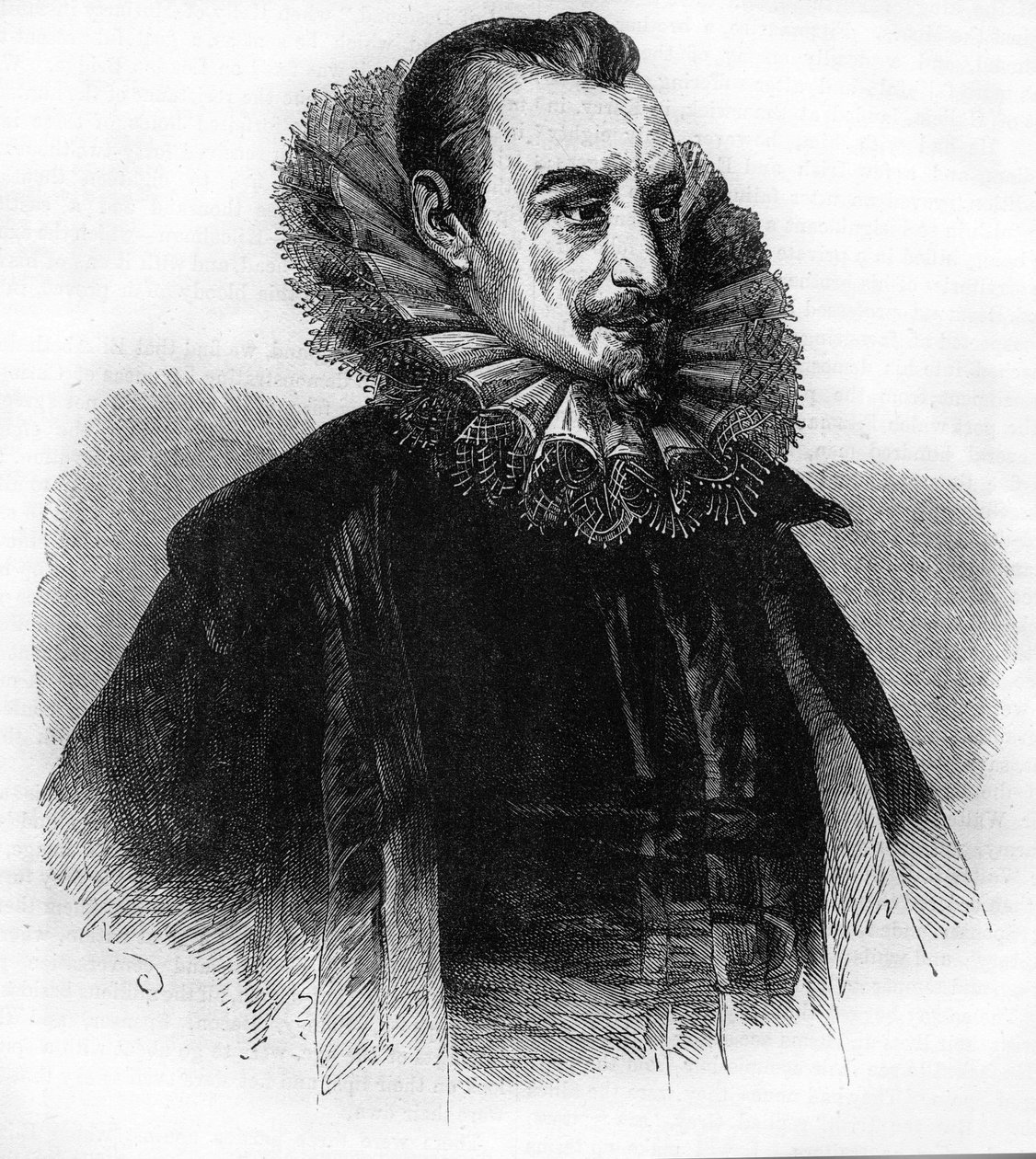 Portrait of Edmund Spenser, English poet. Engraving after 