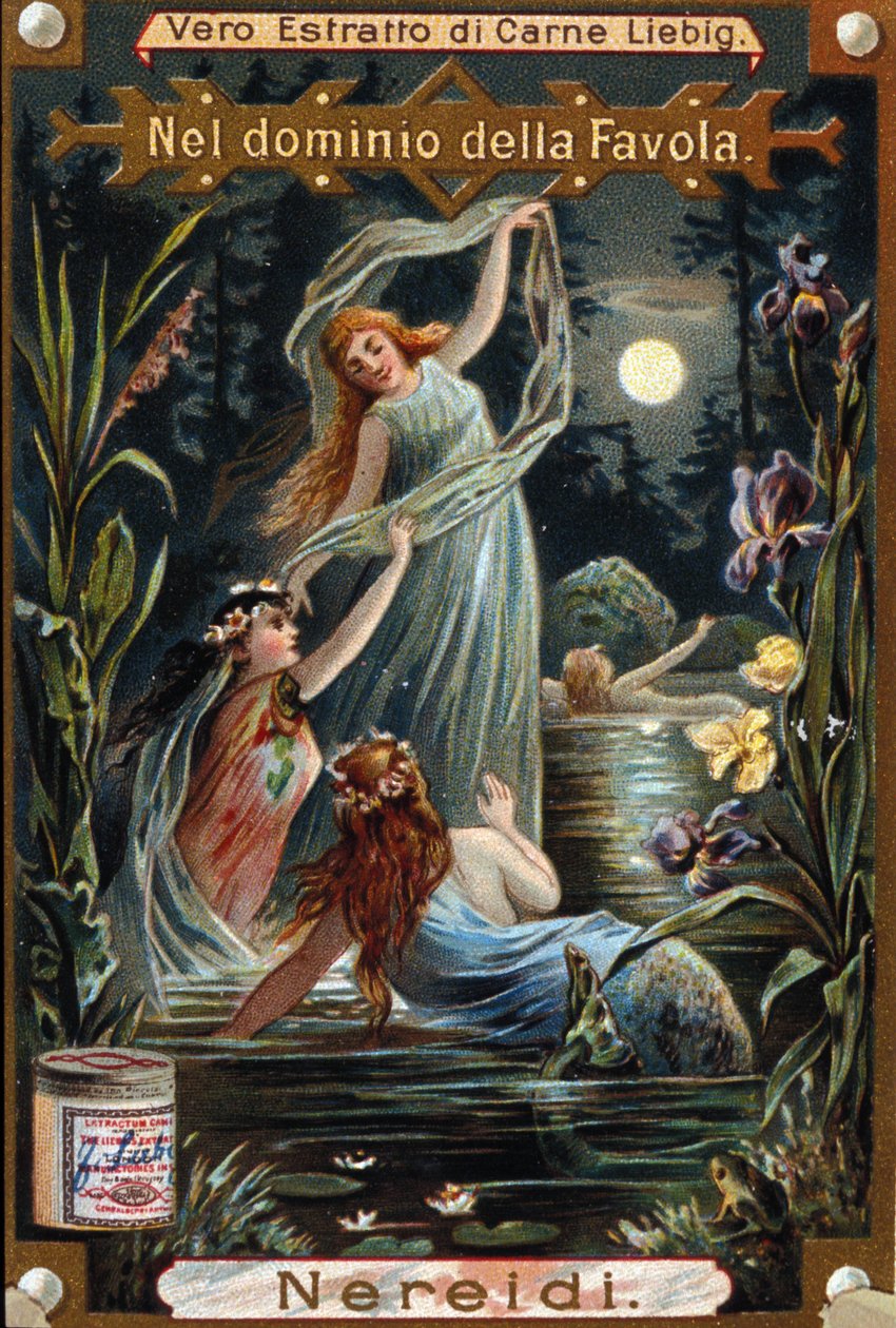 Representation of Nereides, Marine Nymphs. 19th century Chromolithography by Unknown artist