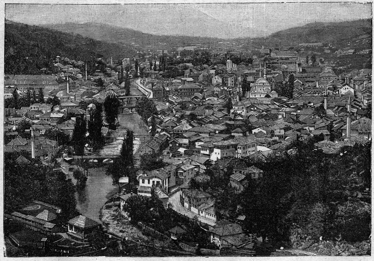 View of the City of Sarajevo in 1894 - engraving by Unknown artist