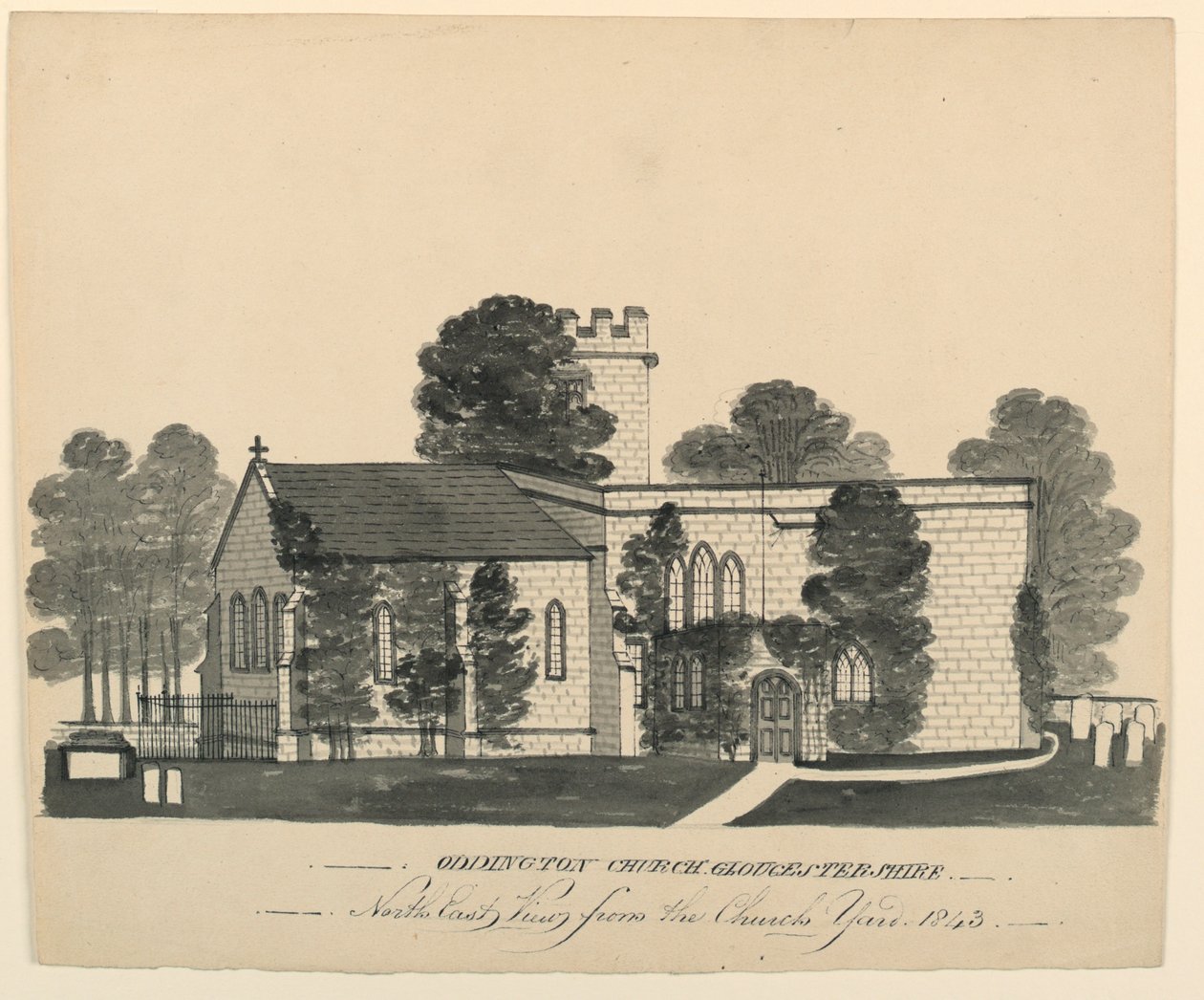 Oddington Church Yard, Gloucestershire, North East View by Unknown, English