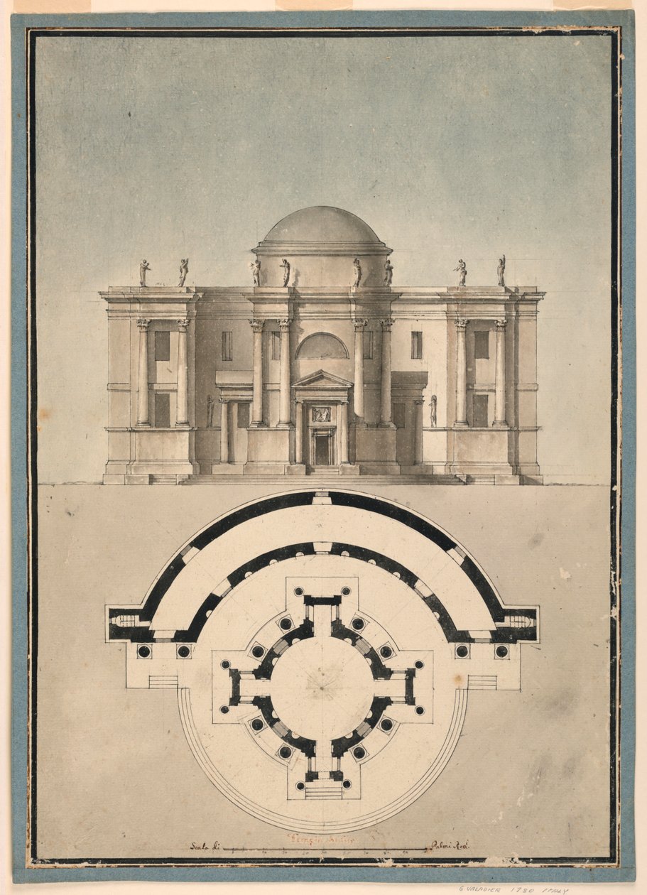 Design for a Classical Temple with a Tempietto and Semicircular Aedicule by Unknown, Italian