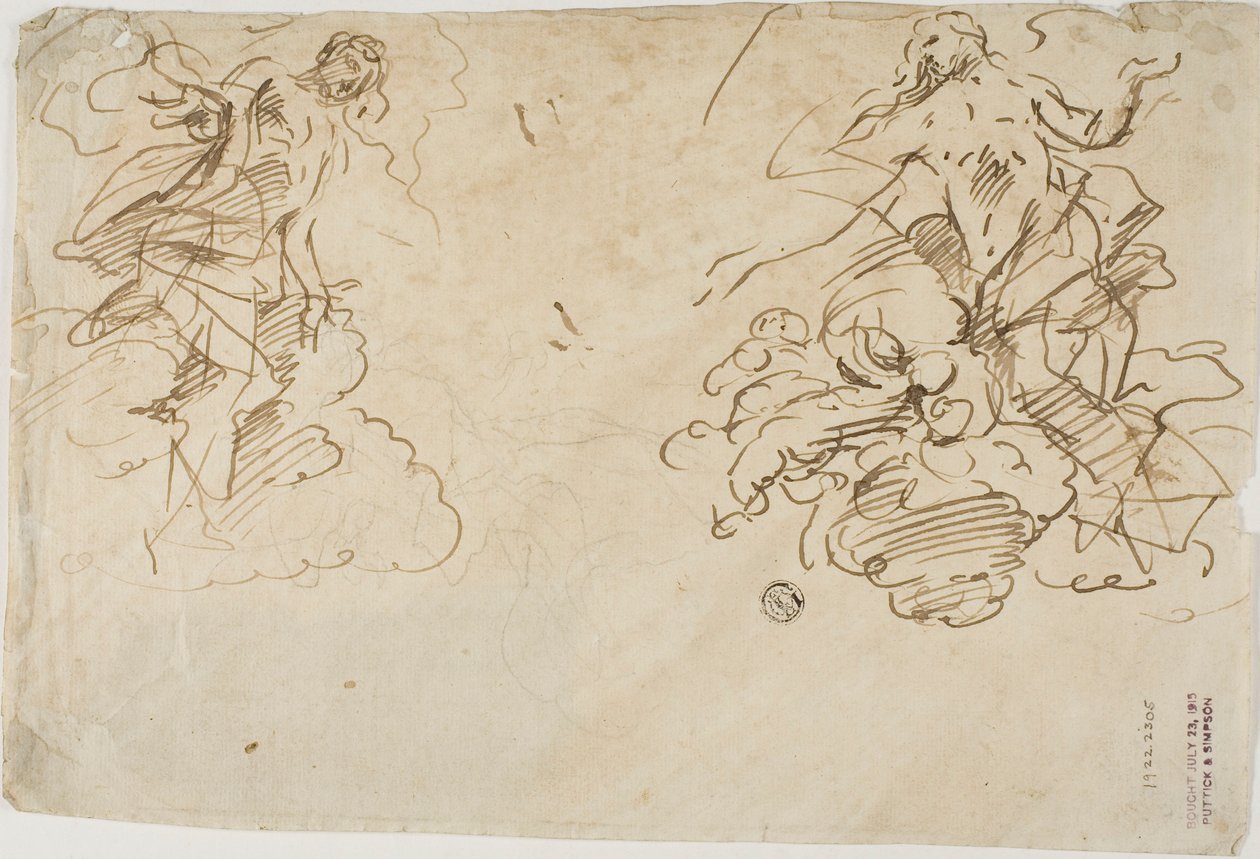 Two Figures in Clouds by Unknown Italian