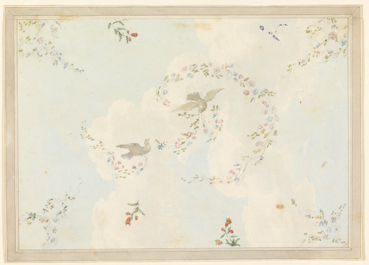 Ceiling Design with Doves and Flower Garlands, possibly for the Entrance Hall, 1815–22 by Unknown artistUnknown artist