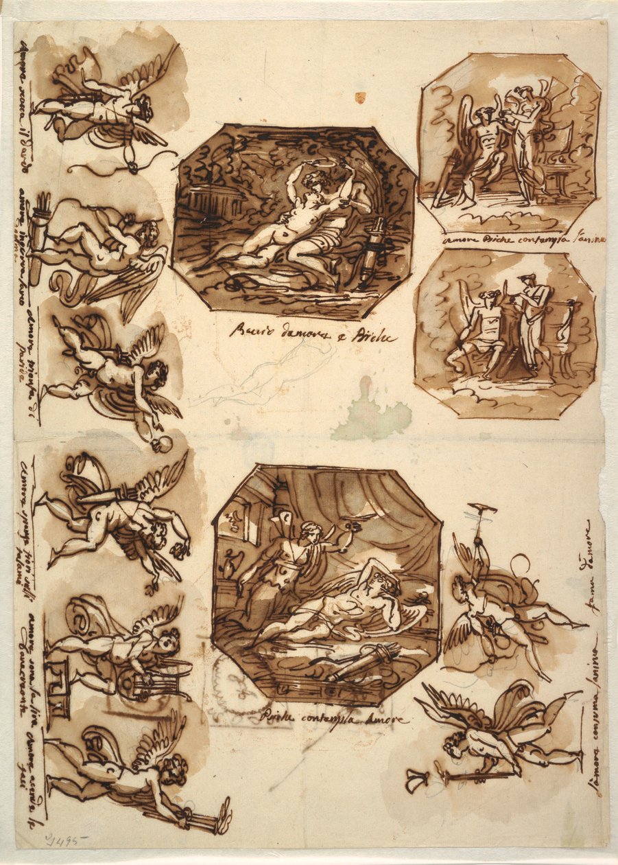 Cupid and Psyche: Four Octagons and Eight Drawings of Cupid, 1810–15 by Unknown artistUnknown artist