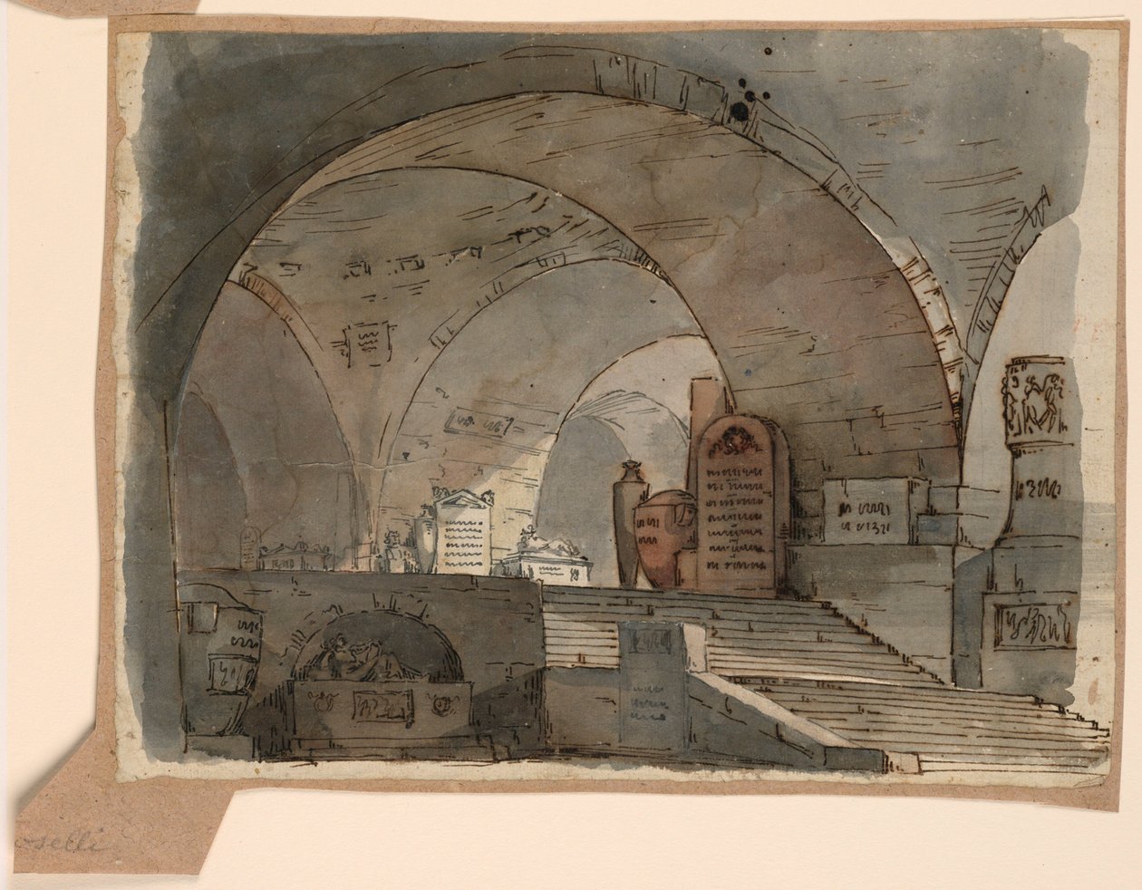 Stage Design, Underground Vaulted Space with Tombs, early 19th century by Unknown artistUnknown artist