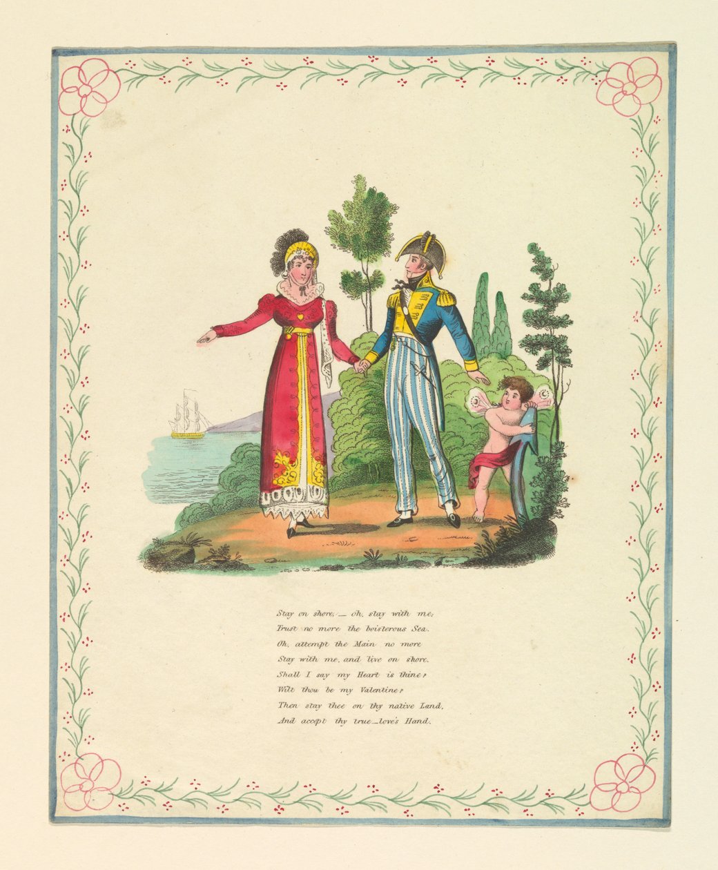 Greeting Card, "Stay on shore, - oh, stay with me...", ca. 1821 by Unknown artistUnknown artist