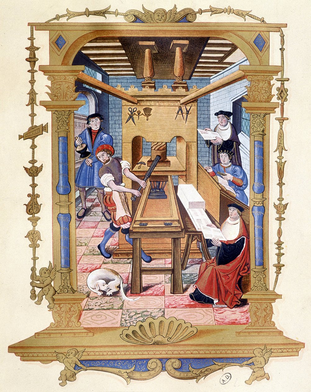15th century printing press - 19th century facsimile by Unknown artist