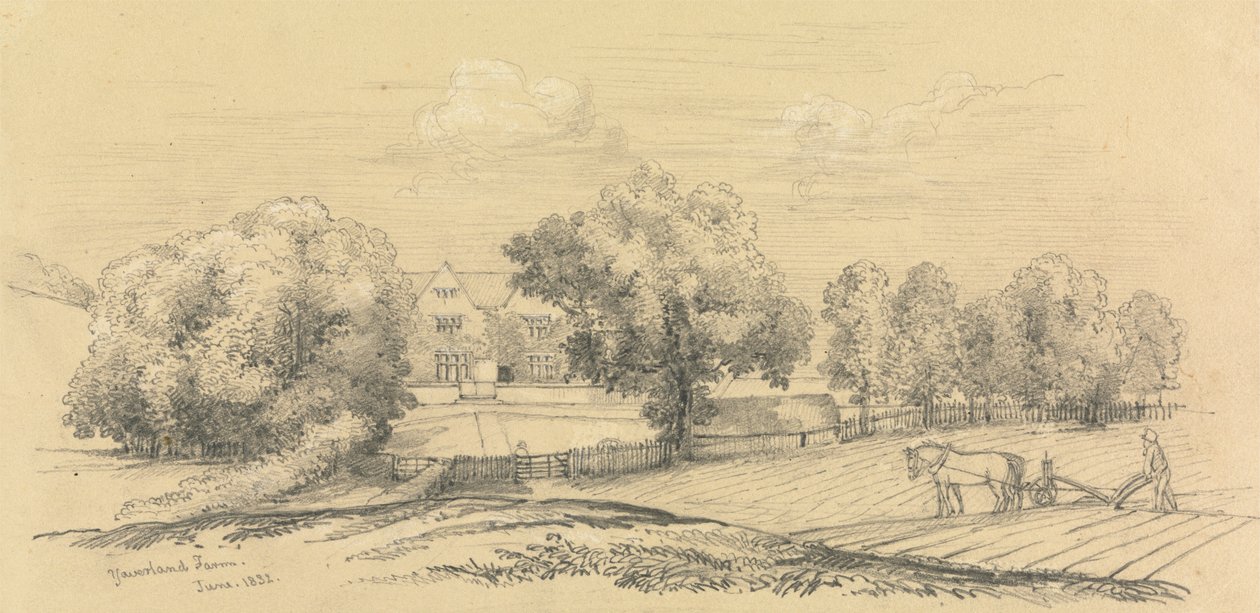 A Farm with Farmer and His Horse and Plow in the Foreground by Unknown artist