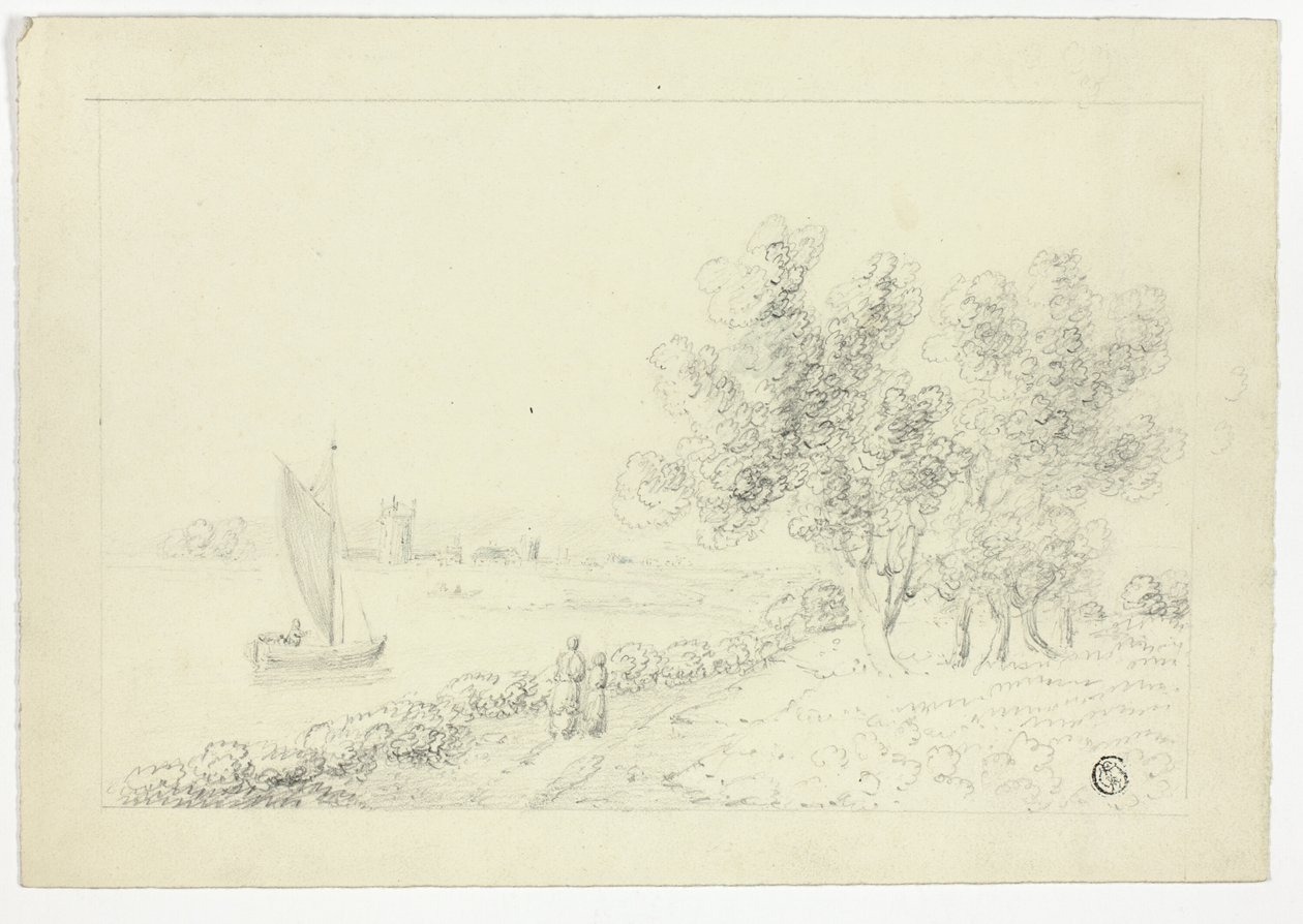 A Harbor with a Sailboat by Unknown artist