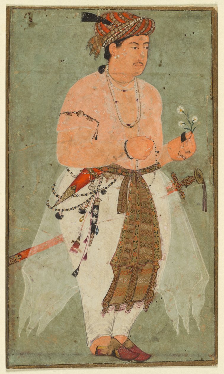 A Mughal Prince, Perhaps Danyal, Holding a Sprig of Flowers by Unknown artist