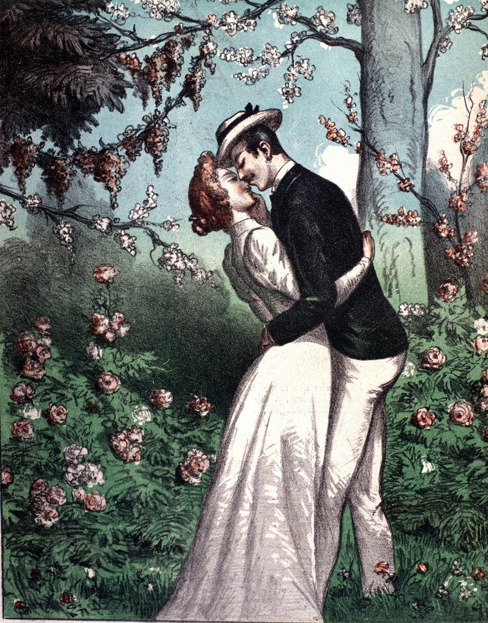A couple of lovers giving themselves a kiss by Unknown artist