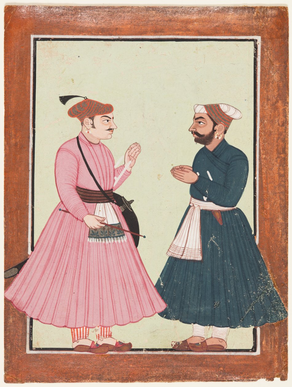 A Noble, Probably Raja Gaur Sen, Receives Another Noble by Unknown artist
