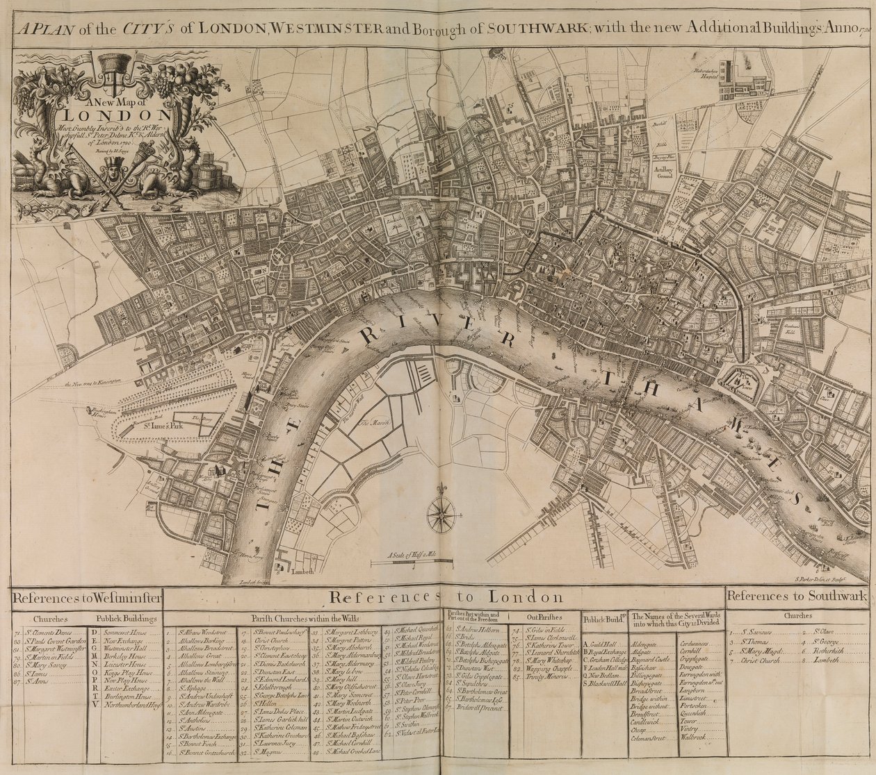 A plan of the city of London, Westminster, borough of Southwark & the river Thames by Unknown artist