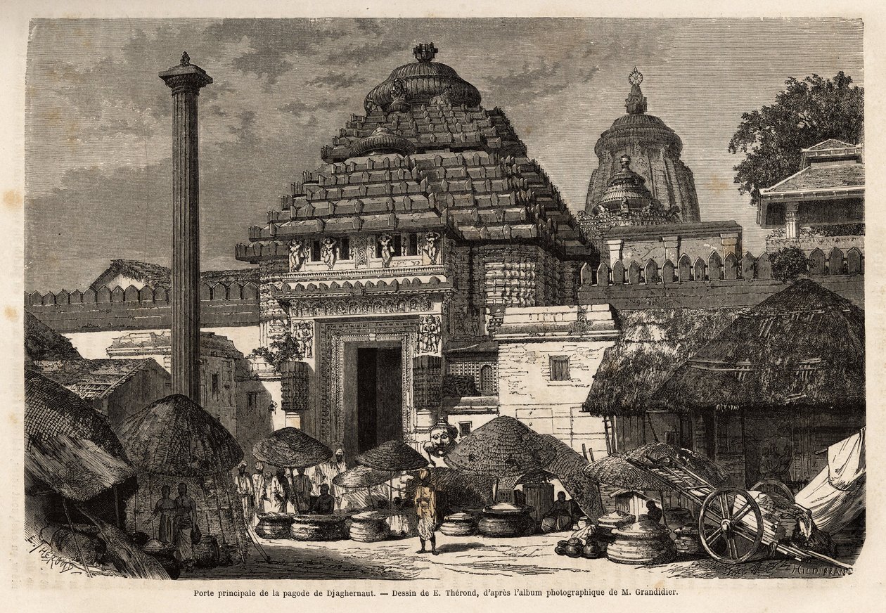 A Popular Walk in Front of the Main Gate of the Jagannath Temple, a Holy City and Pilgrimage Site in Southern Bengal. Engraving to Illustrate the Voyage in the Southern Provinces of India, by Alfred Grandidier, in 1862-1864, Published in Le Tour du Monde,  by Unknown artist